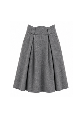 GREY WOOL HIGH-WAIST MIDI SKIRT