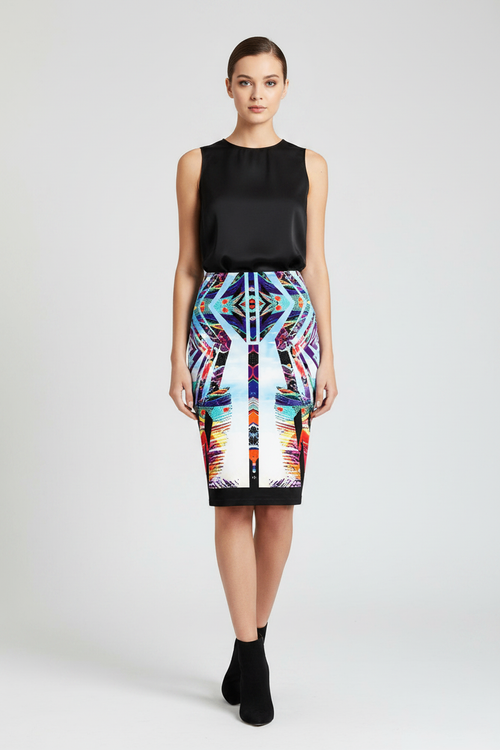 BLACK PRINTED PENCIL SKIRT