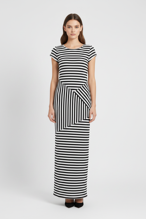 BLACK & WHITE STRIPED MAXI DRESS