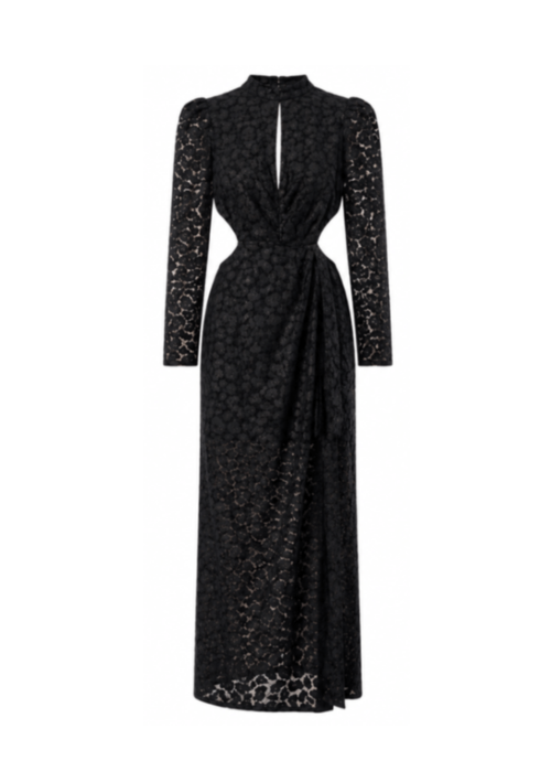 Black Cut-Out Lace Midi Dress