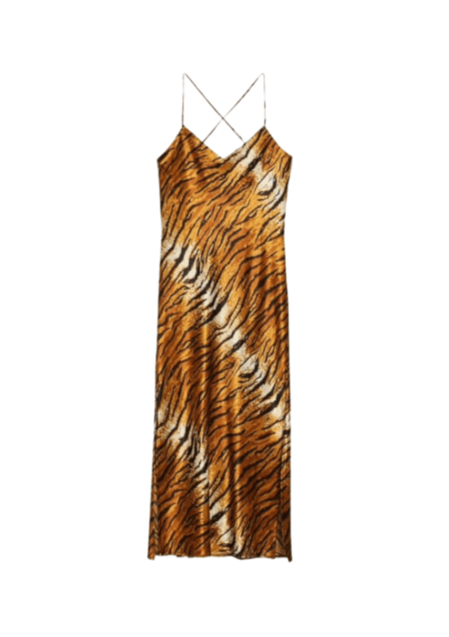 SATIN-SLIPKLEID MIT TIGERMUSTER