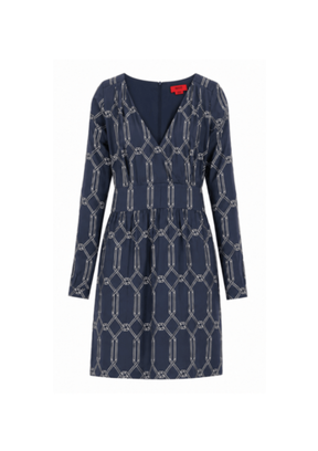 BLAUES SEIDENKLEID MIT LANGEN ÄRMELN