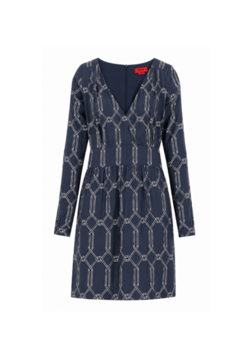 BLUE SILK LONG-SLEEVED DRESS