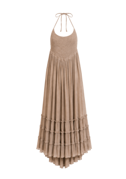 BEIGES EXTRATROPISCHES MAXIKLEID
