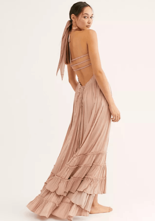 BEIGES EXTRATROPISCHES MAXIKLEID