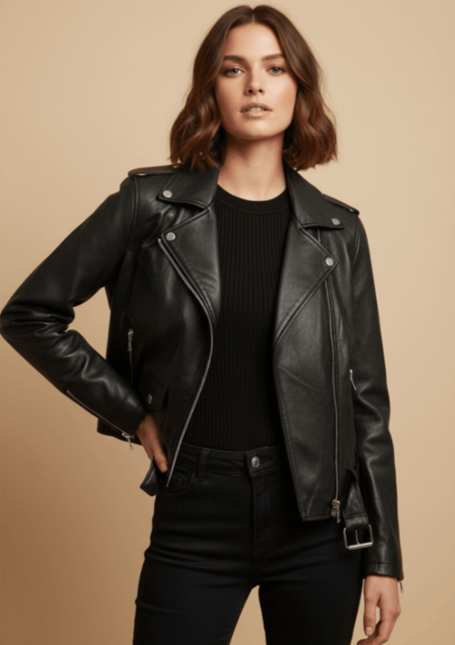 BLACK LEATHER BIKER JACKET