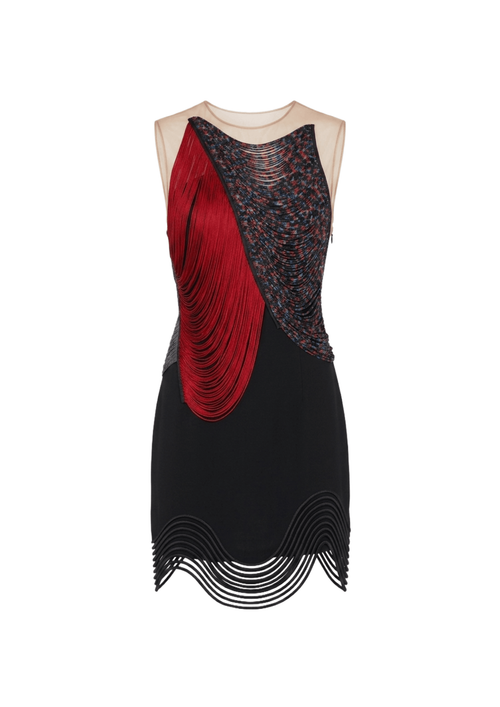 MEHRFARBIGES MINI-KLEID MIT FRISELEN