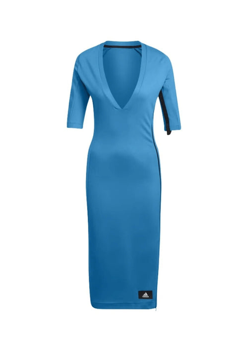 BLAUES SPORT-MIDIKLEID MIT V-AUSSCHNITT