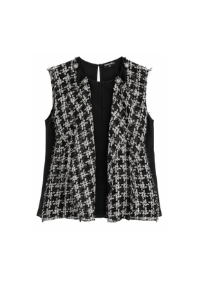 BLOUSE EN SOIE À VOLANTS MOTIF PIED-DE-POULE