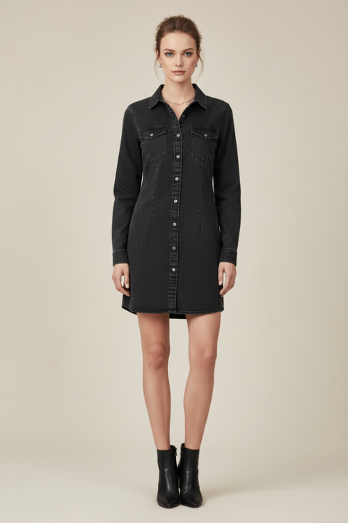 BUTTON DOWN DENIM MINI DRESS