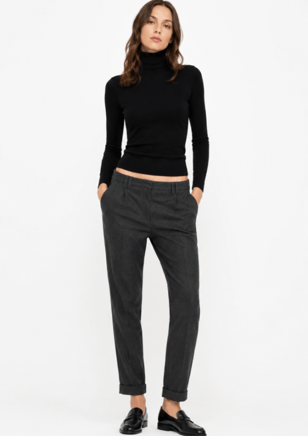 PANTALON EN LAINE GRIS FONCÉ