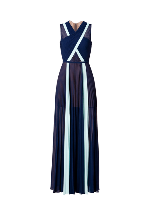 Robe longue BCBG 2 tons de bleu avec des accents bleu clair