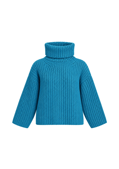BLUE RIBBED TURTLENECK SWEATER