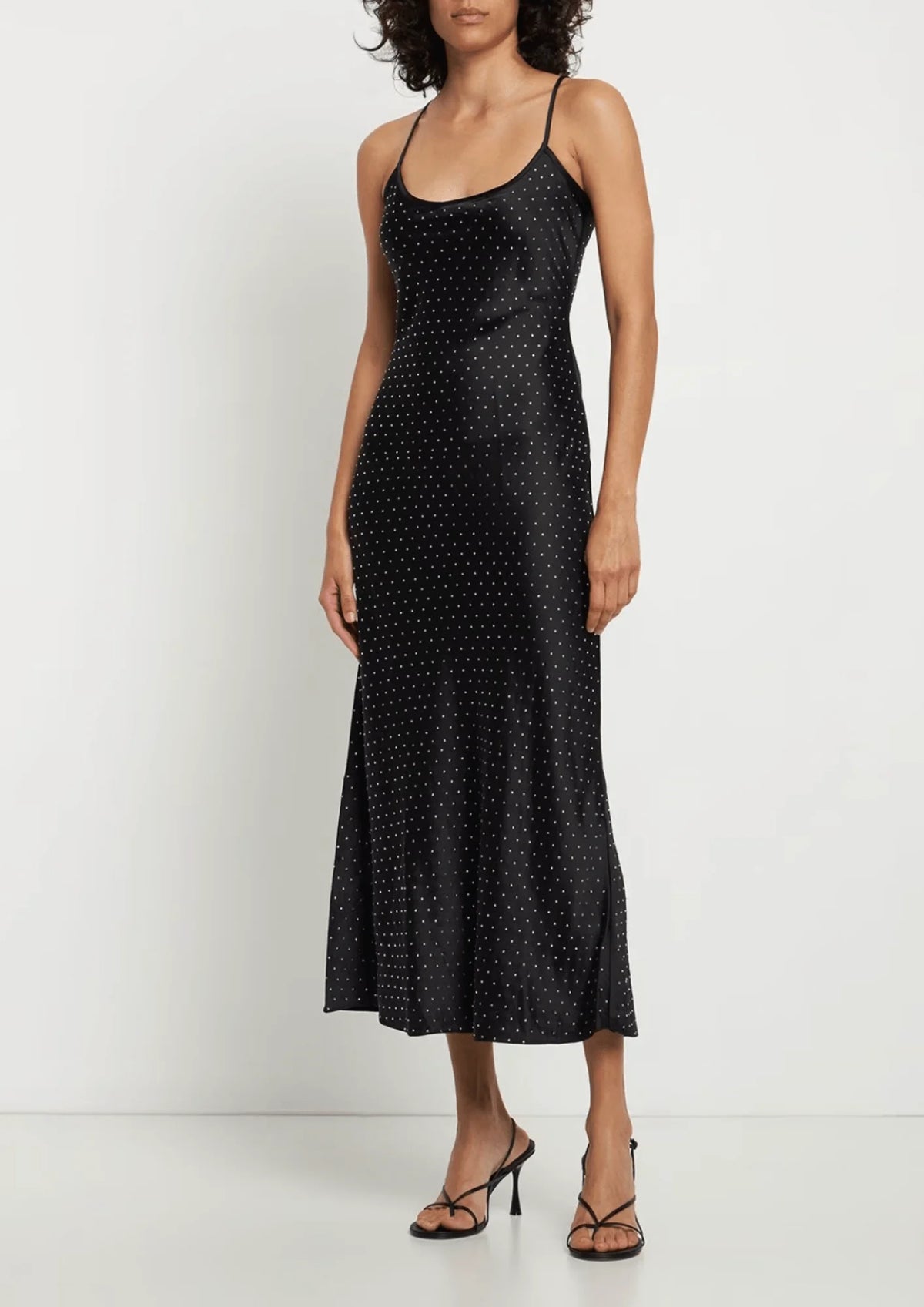 EMBELLISHED SATIN MIDI DRESS