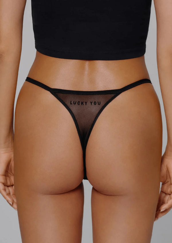 BLACK LUCKY YOU THONG