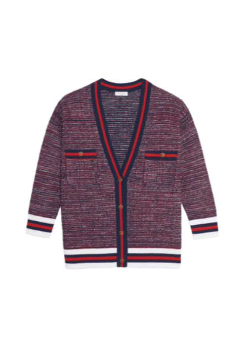 RED TWEED-EFFECT CARDIGAN