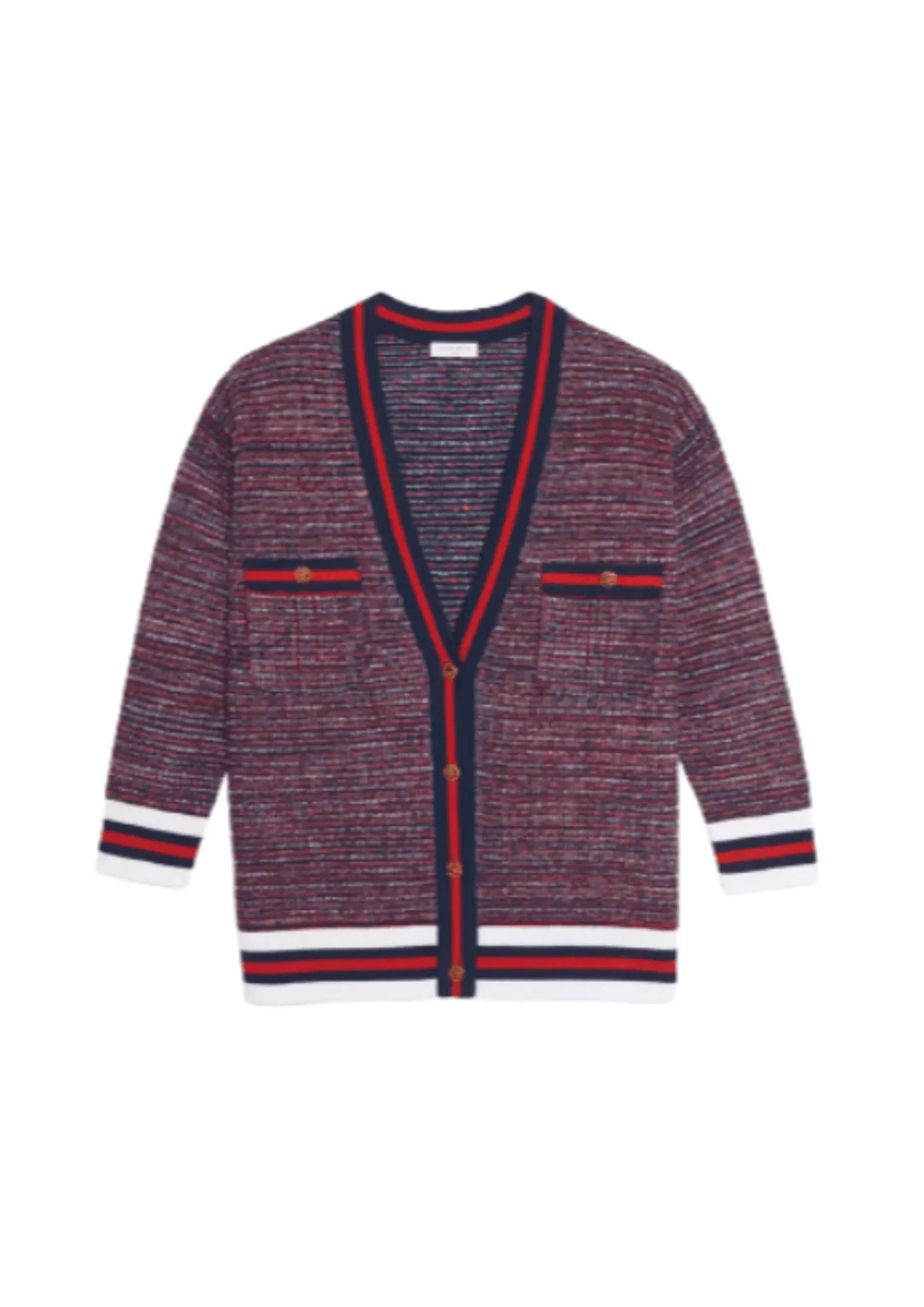 RED TWEED-EFFECT CARDIGAN