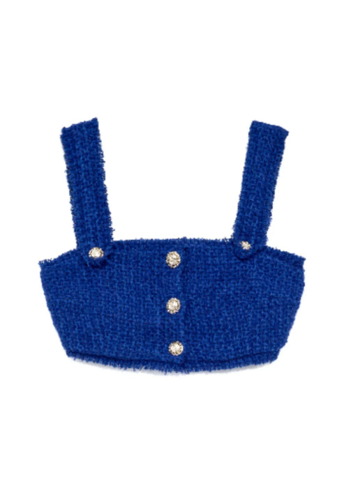 BLUE TWEED CROP TOP