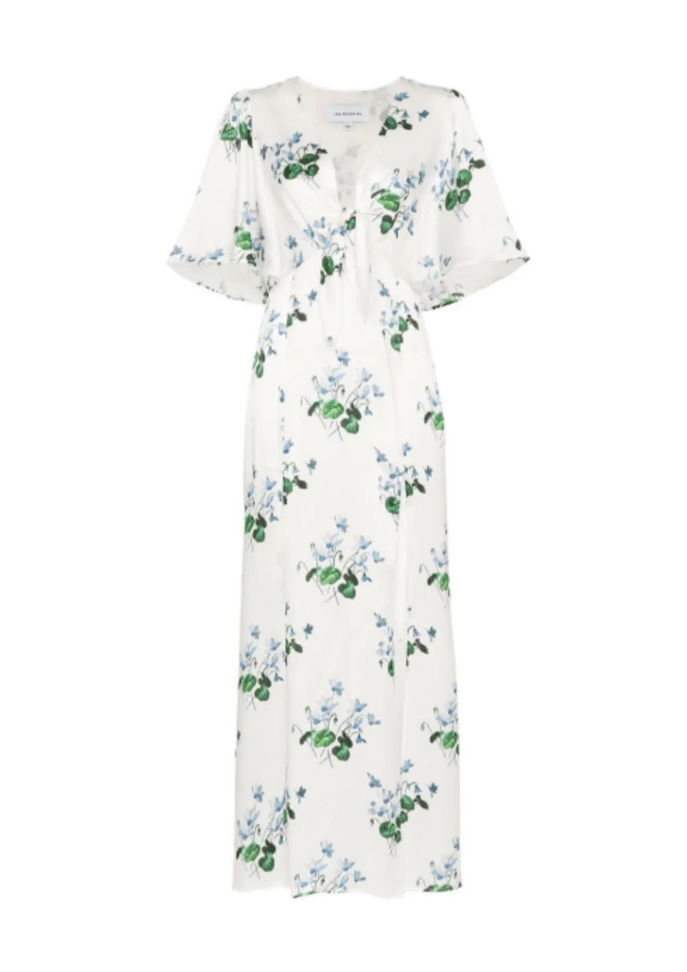 WHITE LONG FLORAL SILK DRESS