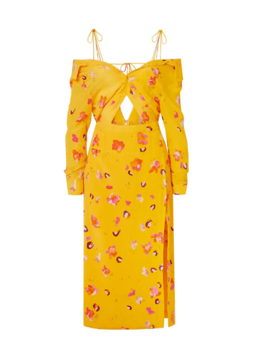 YELLOW FLORAL MIDI DRESS