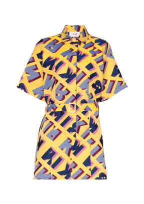 YELLOW PRINTED SHIRT-DRESS