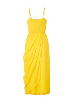 Gelbe Wrap-Effekt-Midi-Kleid
