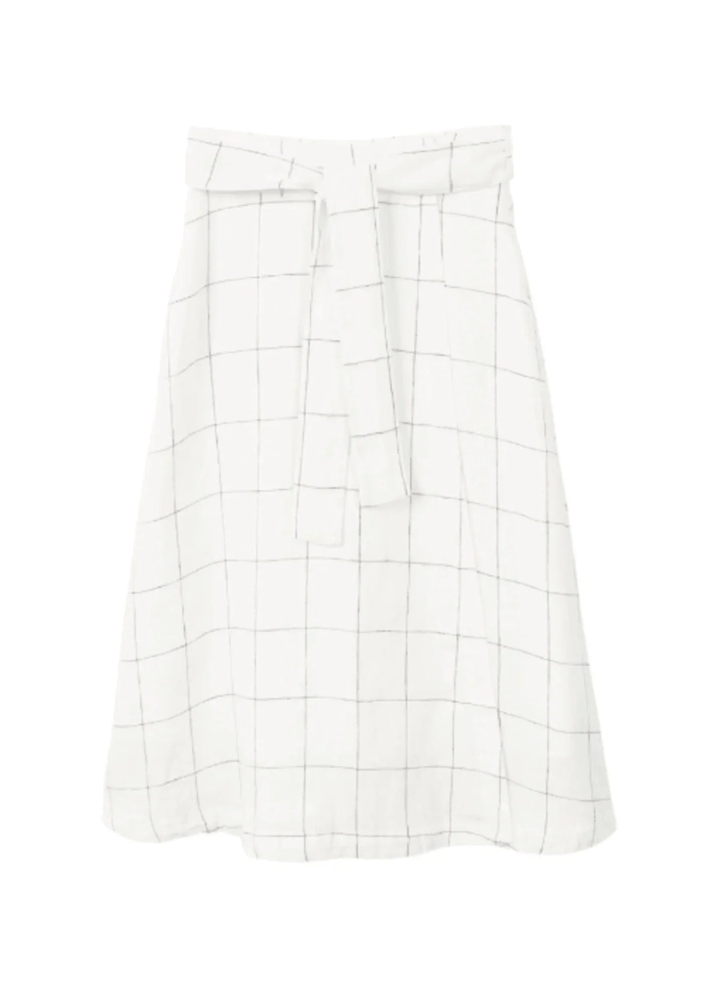 WHITE CHECKERED LINEN WRAP SKIRT