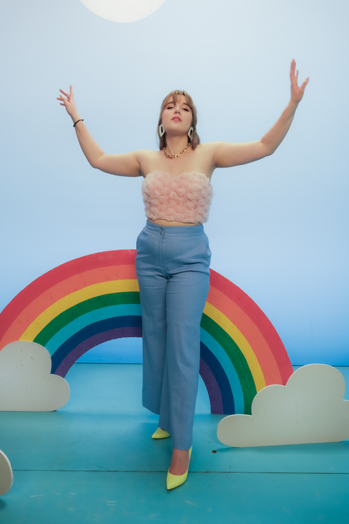 Pantalon à jambes larges bleu clair