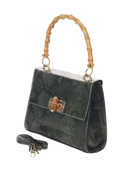 GREEN REPTILE SKIN PATTERN HANDBAG