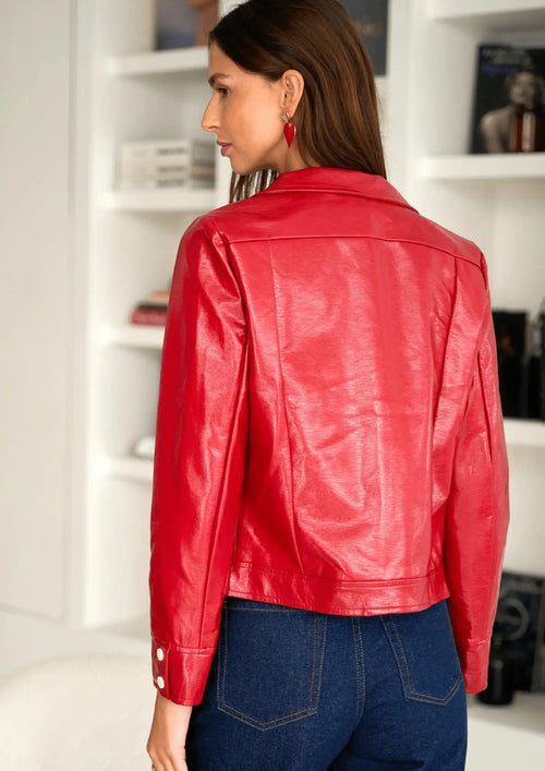 VESTE VINYLE ROUGE À FLEURS