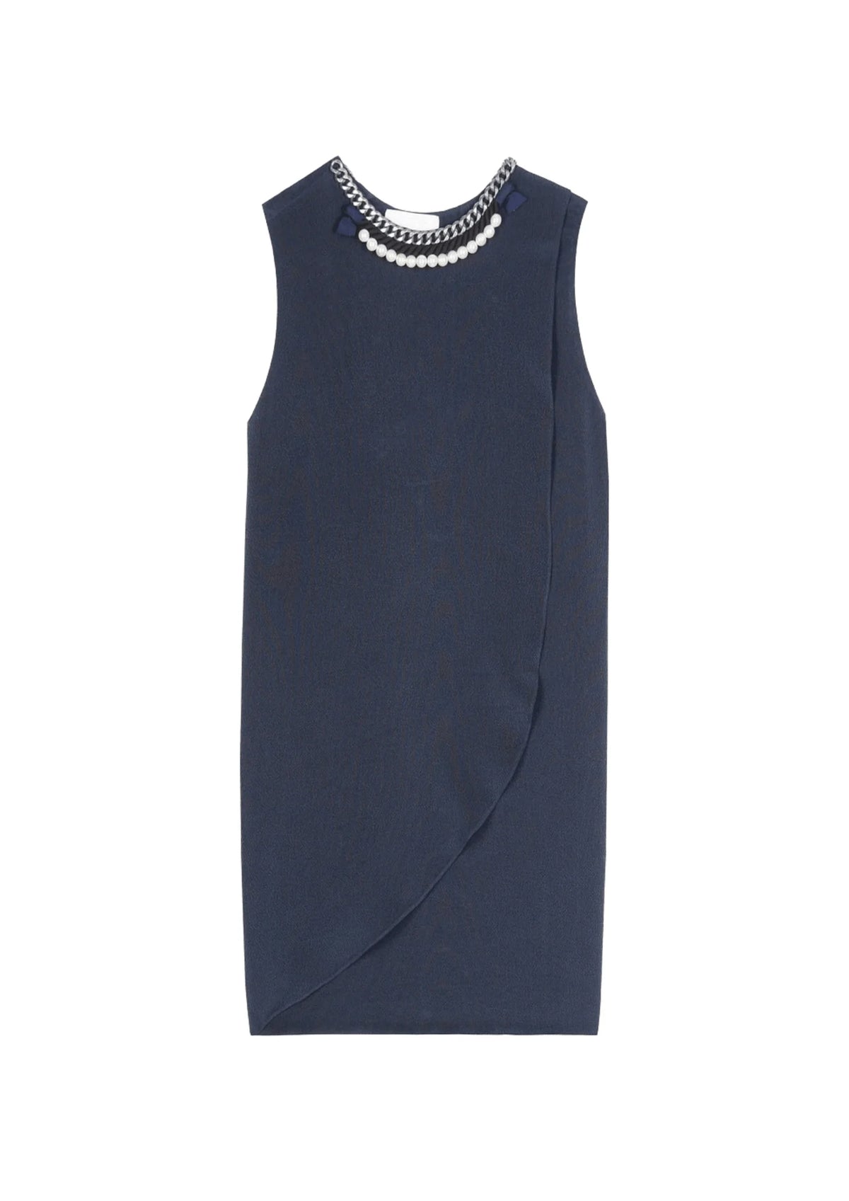 ÄRMELOSES KLEID MIT JUWELENHALS AUSSCHNITT