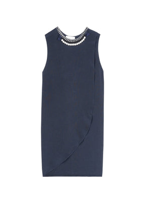 ÄRMELOSES KLEID MIT JUWELENHALS AUSSCHNITT