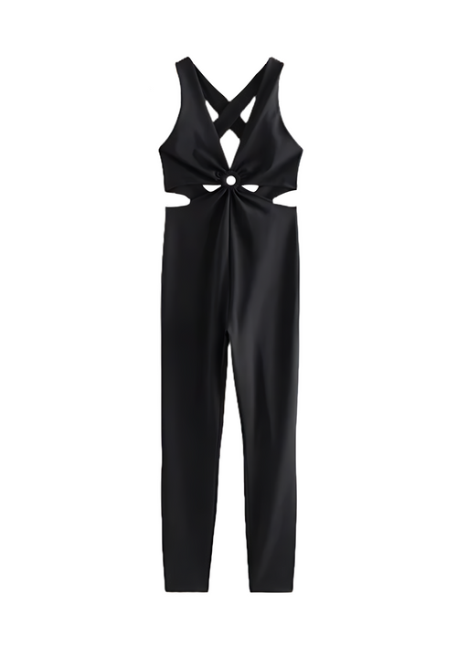 BLACK CUT-OUT JUMPSUIT