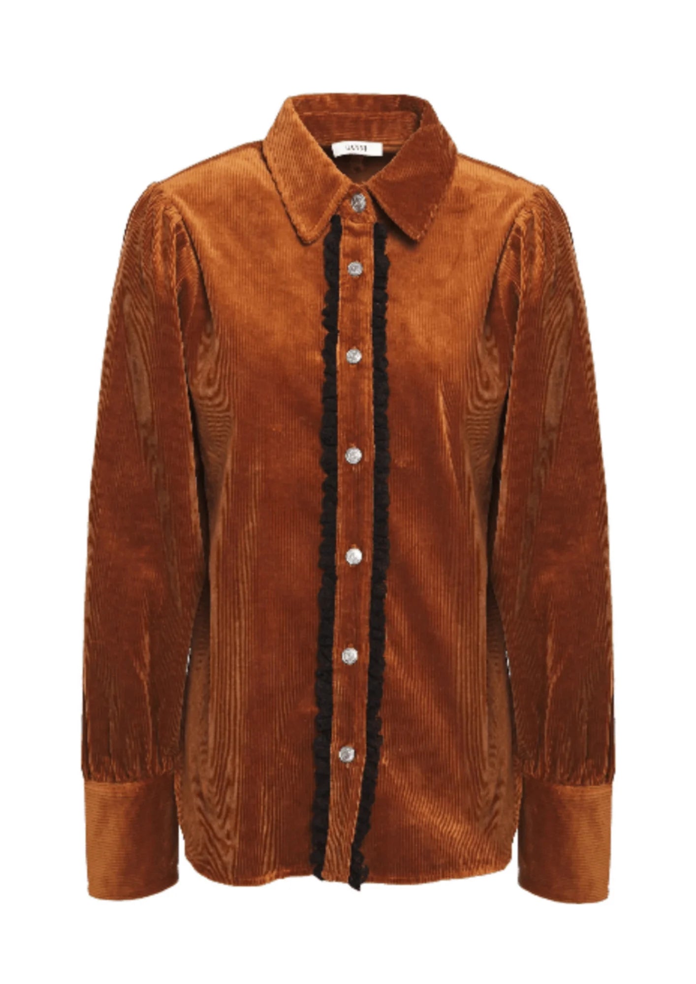 BROWN LACE-TRIMMED CORDUROY SHIRT