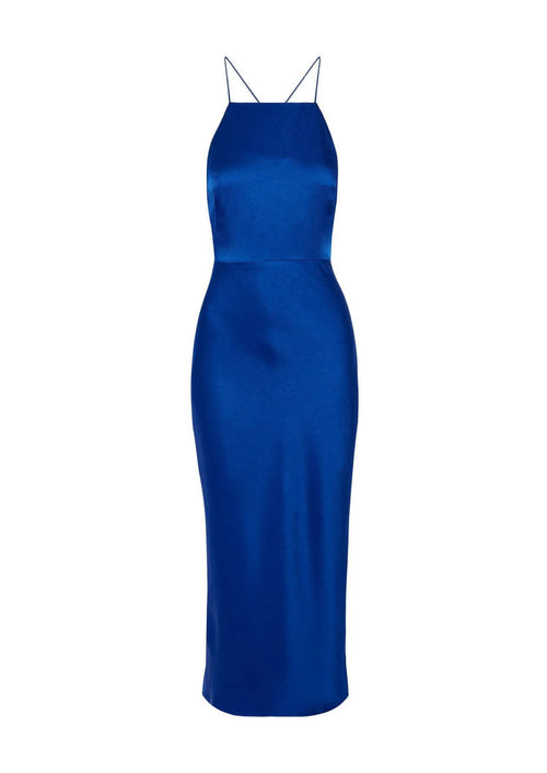 Robe midi bleu satin