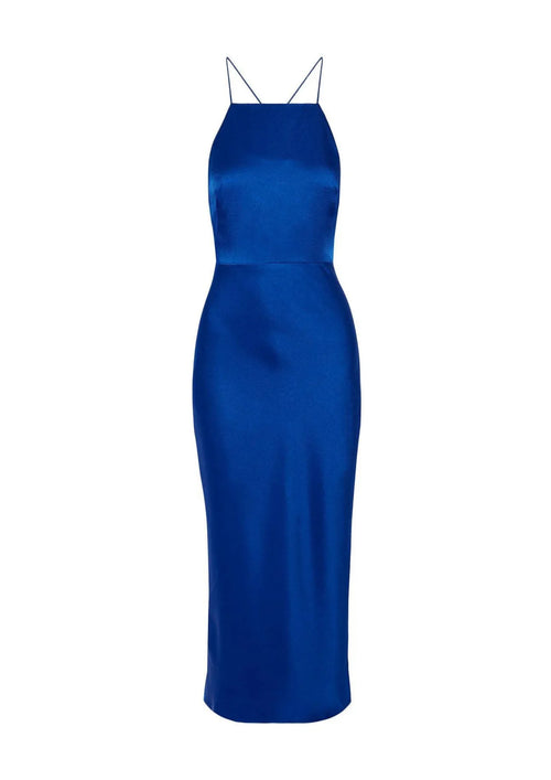 BLUE SATIN MIDI DRESS
