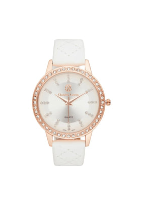 Montre à quartz blanc avec des cristaux