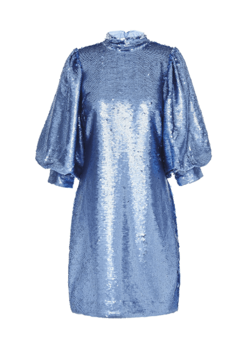 BLUE SEQUINED MINI DRESS