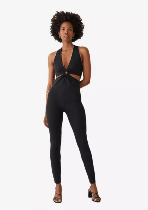BLACK CUT-OUT JUMPSUIT