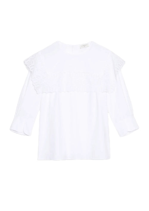 Top blanc avec rabat en dentelle