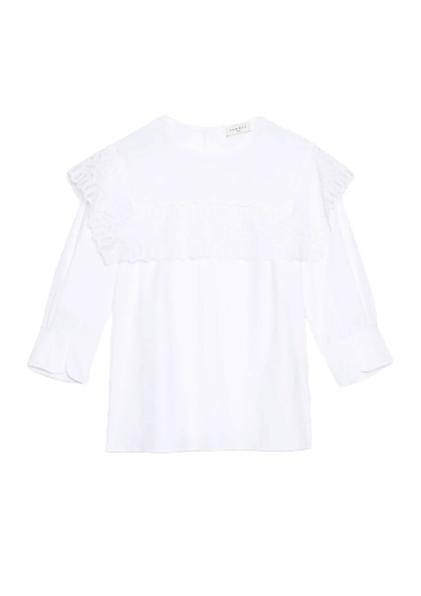 Top blanc avec rabat en dentelle