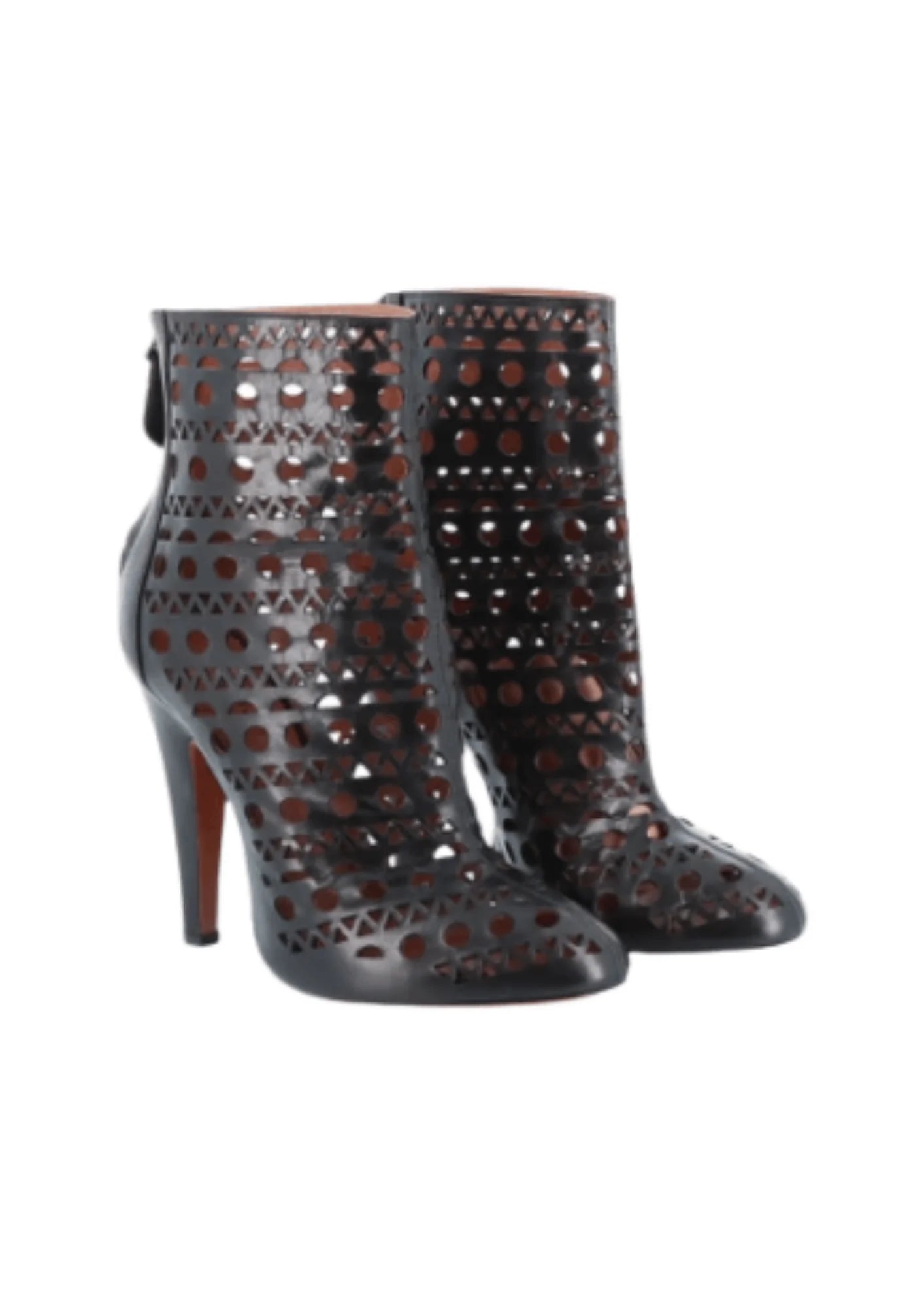 BLACK OPENWORK LEATHER BOOTS