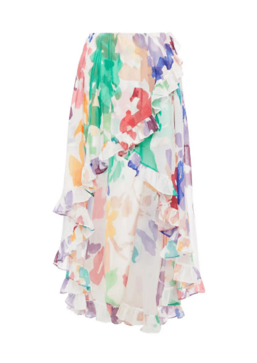 ASYMMETRIC RUFFLED PRINTED SKIRT