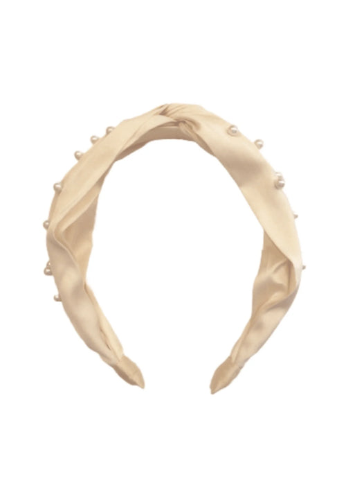 Bandeau perlé beige
