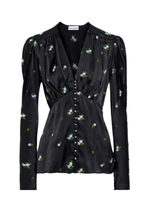 Schwarz gesticktes Satin -Top