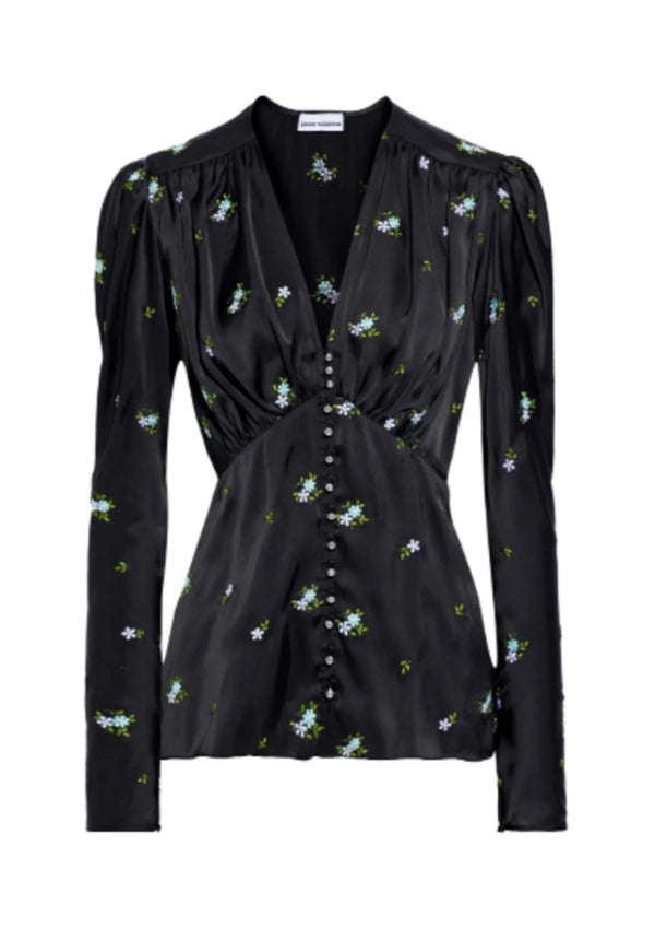 Schwarz gesticktes Satin -Top