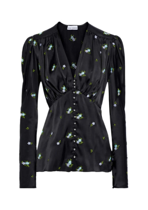 BLACK EMBROIDERED SATIN TOP