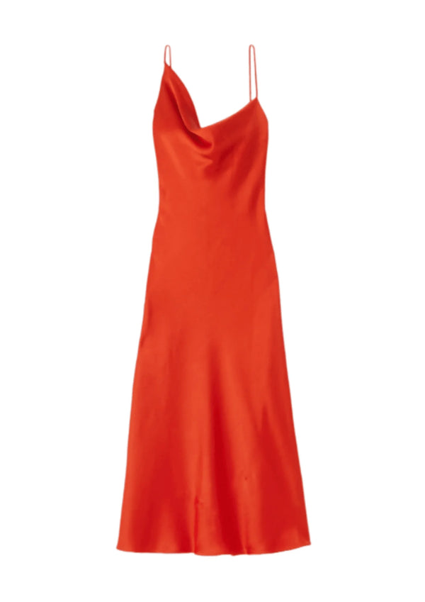 ORANGE ASYMMETRIC MIDI DRESS