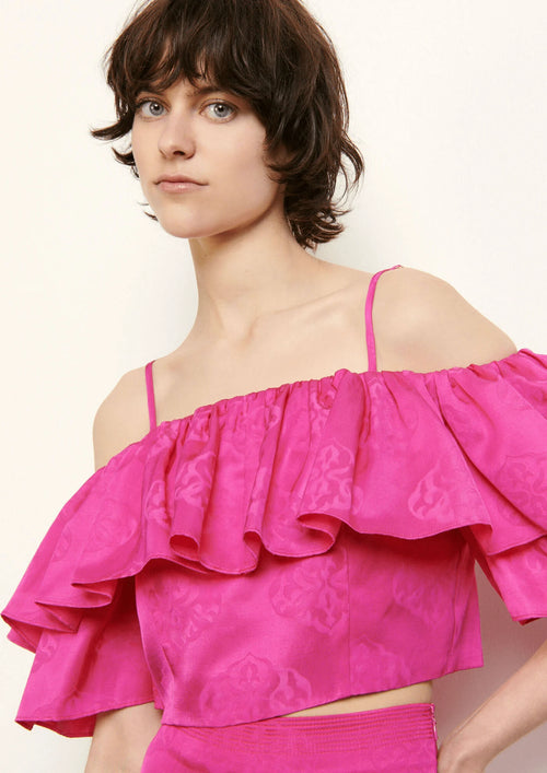 Crop top à volants rose vif
