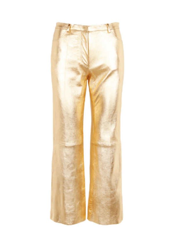 METALLIC LEATHER KICK-FLARE PANTS